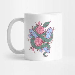 Green Snake with Peonies and Blue Crystals Mug